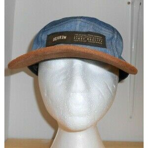 Krew The Original Denim Co Adjustable Leather Strap back Cap Grey Denim Hat EUC